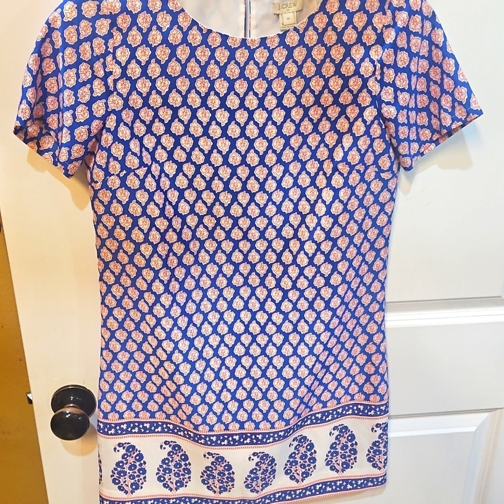 JCrew royal blue dress with hot pink/white design